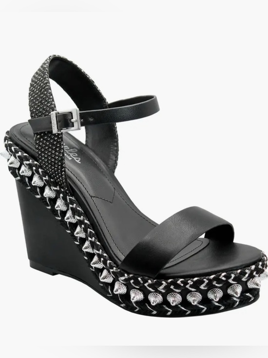 Charles By Charles David Shoes - Charles By Charles David Black Wedge Sandals with Silver Accents